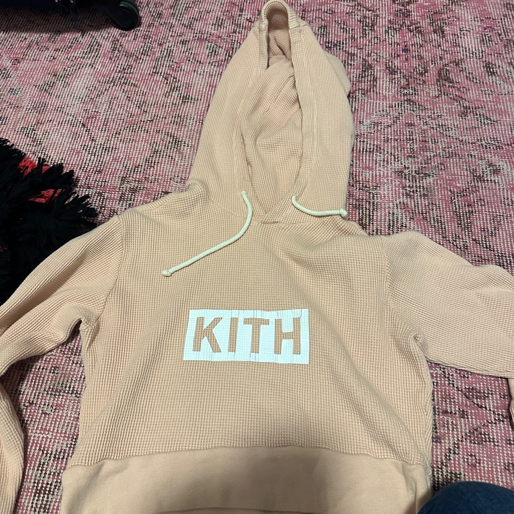KITH peach cropped waffle hoodie